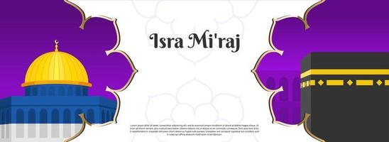 Islamic Background Design. Al-Isra wal Mi'raj means The night journey of Prophet Muhammad. Banner. Vector Illustration.