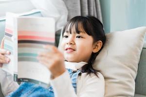 picture reading book on sofa photo