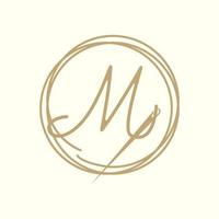 letter M with yarn needle tailor logo design vector graphic symbol icon illustration creative idea