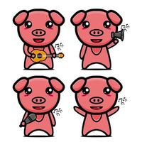 Set collection of cute pig mascot design. Isolated on a white background. Cute character mascot logo idea bundle concept vector
