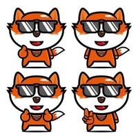 Set collection of cute fox mascot design character. Isolated on a white background. Cute character mascot logo idea bundle concept vector