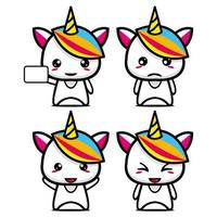 Set collection of cute unicorn mascot design character. Isolated on a white background. Cute character mascot logo idea bundle concept vector