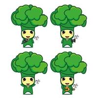 Set collection of cute broccoli mascot design character. Isolated on a white background. Cute character mascot logo idea bundle concept vector