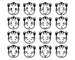 Set collection of cute head zebra mascot design character. Isolated on a white background. Cute character mascot logo idea bundle concept vector