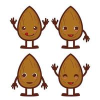 Set collection of cute almond mascot design character. Isolated on a white background. Cute character mascot logo idea bundle concept vector
