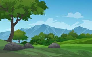 Landscape of mountain, trees and meadow vector