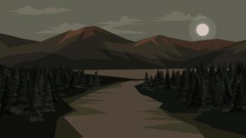 River night scene. Mountain forest and river at night vector