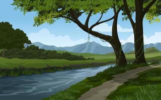 Beautiful rural forest landscape with river vector