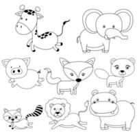 dibujos animados de contorno de animales dibujados a mano vector