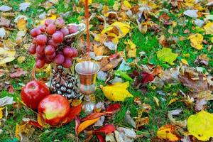 wine grapes glass of Jewish holidays photo