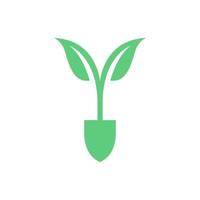 shovel with green leaf growth logo design, vector graphic symbol icon illustration creative idea