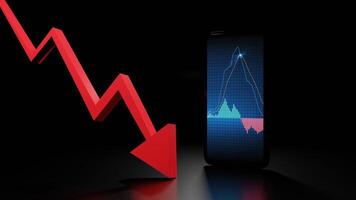 abstract background of mobile phone with red arrow stock market graph MACD indicator, 3D illustration rendering photo