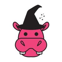 Lindo hipopótamo bruja logotipo símbolo vector icono ilustración diseño gráfico