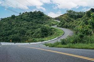 Winding road shaped like 3 on top of mountain in tropical rainforest at Nan province photo