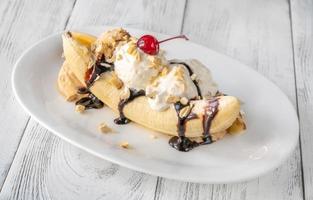 Banana split - American ice-cream based dessert photo