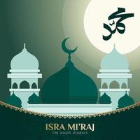 al-isra wal mi'raj viaje nocturno del profeta muhammad. fondo cuadrado de alimentación posterior. ilustración de la mezquita a la luz de la luna por la noche vector