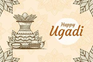 happy ugadi hand drawn illustration background banner poster vector