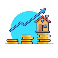 House With Gold Coin Statistic Cartoon Vector Icon  Illustration. Building Finance Icon Concept Isolated Premium  Vector. Flat Cartoon Style