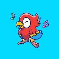 Cute Parrot Bird Singing Cartoon Vector Icon Illustration.  Animal Nature Icon Concept Isolated Premium Vector. Flat  Cartoon Style