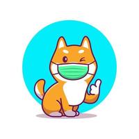 Cute Shiba Inu Dog Wearing Medical Mask With Thumbs Up  Cartoon Vector Icon Illustration. Animal Healthy Icon Concept  Isolated Premium Vector. Flat Cartoon Style
