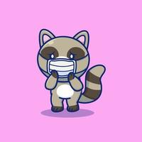 Cute Raccoon Wearing Medical Mask Cartoon Vector Icon  Illustration. Animal Healthy Icon Concept Isolated Premium  Vector. Flat Cartoon Style