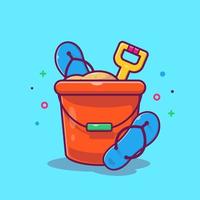 Bucket Sand With Sandals Cartoon Vector Icon Illustration.  Holiday Outdoor Icon Concept Isolated Premium Vector. Flat  Cartoon Style