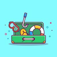 Suitcase With Snorkling Equipment Cartoon Vector Icon  Illustration. Outdoor Holiday Icon Concept Isolated Premium  Vector. Flat Cartoon Style
