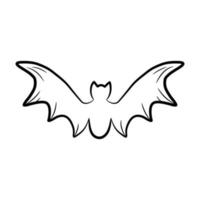 Simple hand drawn bat icon. Black outline bat isolated on white background. Halloween symbol for any purposes. Vector illustration