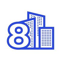 número 8 ocho con edificio propiedad apartamento diseño de logotipo vector gráfico símbolo icono ilustración idea creativa