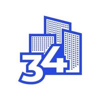 número 34 con diseño de logotipo de edificio símbolo gráfico vectorial icono ilustración idea creativa vector