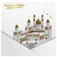 ramadan kareem saludo diseño de vector de fondo de ilustración islámica con caligrafía árabe para tarjeta, pancarta, papel tapiz, decoración, cubierta, brosur y volante