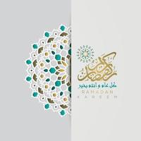 Ramadan Kareem Greeting Card Islamic Floral Pattern vector design with beautiful arabic calligraphy for background, wallpaper, banner, cover, flyer. translation of text Blessed Festival