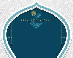 Isra Mi'raj greeting card islamic floral pattern vector design with glowing arabic calligraphy for background, wallpaper, banner. Translation of text two parts of Prophet Muhammad's Night Journey.