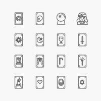 Bundle of tarot cards flat line icons collection. simple  design vector