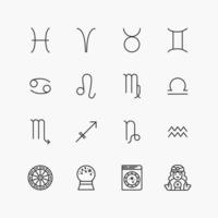 paquete de colección de iconos de línea plana de astrología horóscopo. vectores de diseño sencillo