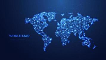 World map. Abstract polygonal map of planet. Global network connection. Low poly design. Blue futuristic background with map of planet Earth. Internet and technology communication. Vector illustration