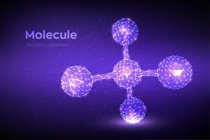 estructura de la molécula. molécula abstracta de baja poli. adn, átomo, neuronas. moléculas y fórmulas químicas. formación científica para la medicina, la ciencia, la química, la biología. Ilustración de vector poligonal 3d.