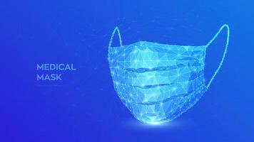 Medical mask. Abstract low polygonal protective medical face mask. Stop Coronavirus 2019-nCoV outbreak. No infection and stop the COVID-19 pandemic medical concept. Vector illustration.