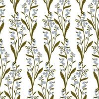 Cute blue branch of forget me not flower seamless pattern. Delicate summer herb texture. Vector background for paper, cover, fabric, interior decor.