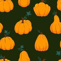 Orange pumpkins of various shapes seamless pattern. Thanksgiving, harvest and Halloween autumn background. Cartoon vector fall texture.