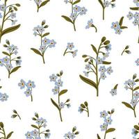 Cute blue branch of forget me not flower seamless pattern. Delicate summer herb texture. Vector background for paper, cover, fabric, interior decor.