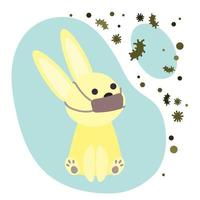 Cute yellow bunny wearing medical mask banner. Preventive measures, protection from pneumonia outbreak. Coronavirus epidemic concept. Respiratory disease, virus spread. Vector illustration