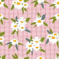 Daisy chamomile check vector seamless pattern. Pretty floral summer background in small flowers. The elegant template for fashion prints. Hand-drawn design for paper, cover, fabric, interior decor.