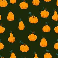 Orange pumpkins of various shapes seamless pattern. Thanksgiving, harvest and Halloween autumn background. Cartoon vector fall texture.