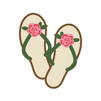 Summer straw women's slippers with pink flower vector