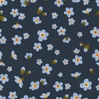 Cute blue branch of forget me not flower seamless pattern. Delicate summer herb texture. Vector background for paper, cover, fabric, interior decor.