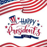 Happy Presidents Day in USA celebrate design with waving United States of America national flag. Vector illustration.