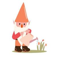 Magical creature. Garden gnome. Leprechaun watering flowers vector