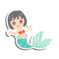 Cute doodle cartoon flat mermaid girl. Vector illustration for decoration or other designs.