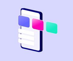 Simple Phone Screen Vector Illustration UI  Isometric 3d style with Gradient and Sections